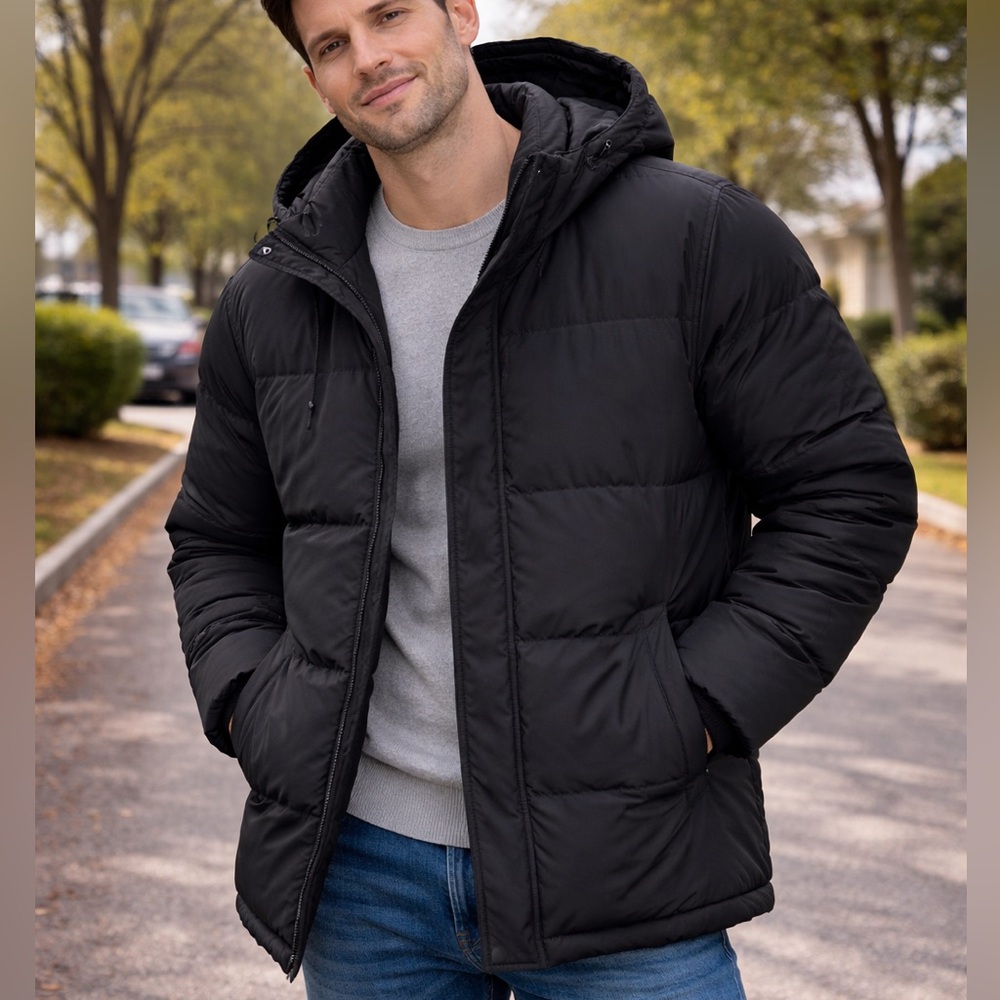 Magcomsen men’s‎ Black Hooded Down Puffer Jacket Size Medium Warm Winter Coat